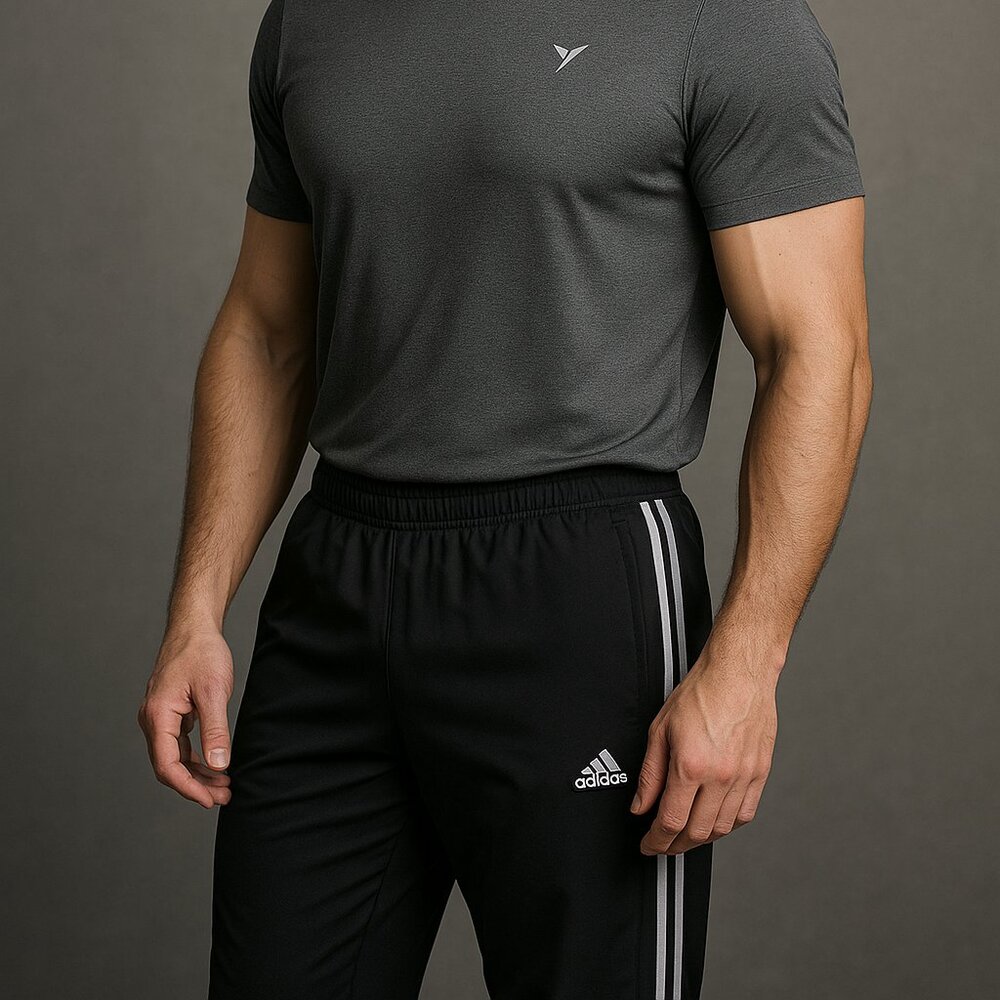 Adidas Black Climalite Track Pants with White Stripes – Size L